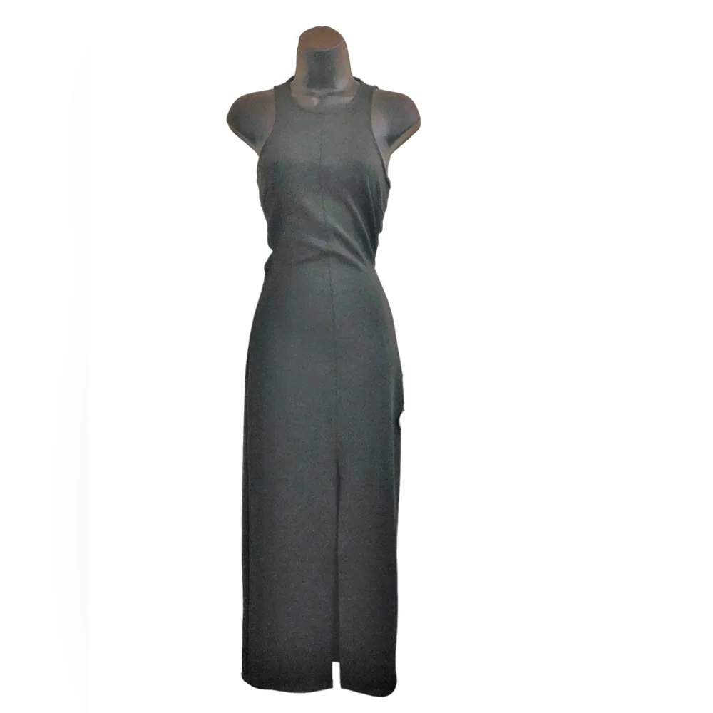 Zara black scuba fit twisted back cutout front slit sleeveless dress size XS new - Picture 15 of 16